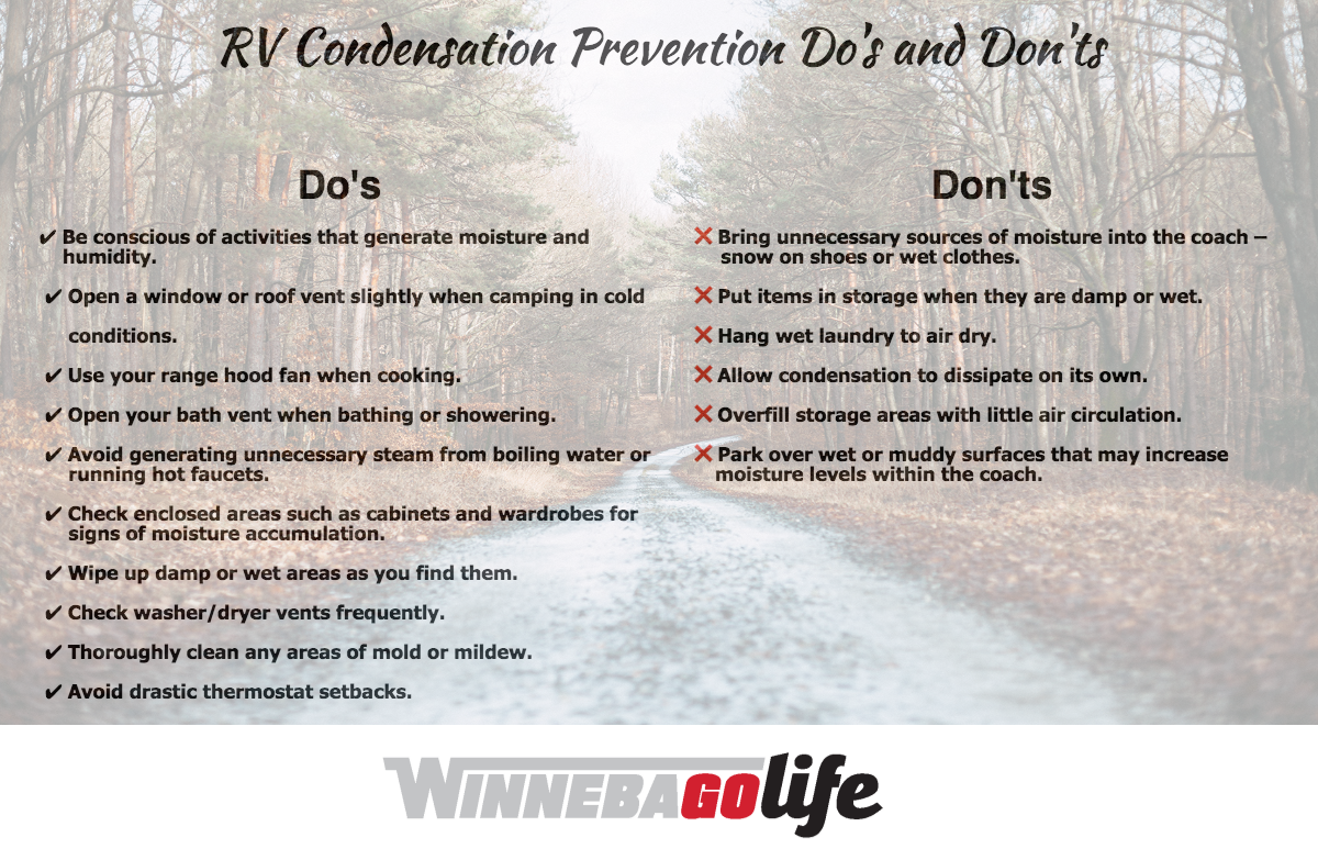List of Do's and Don'ts for RV Condensation Prevention. 