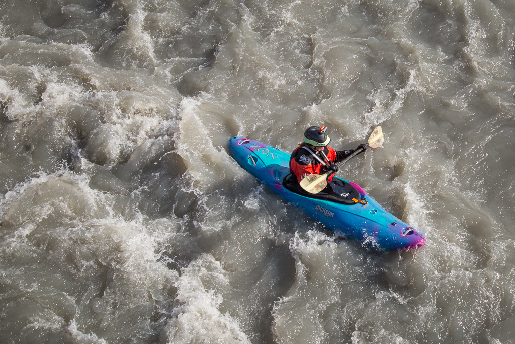 Kayaker in the rougher water.